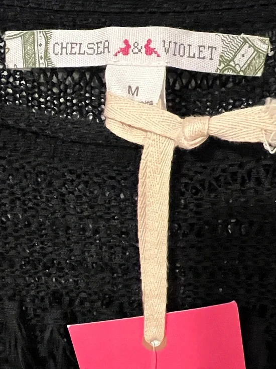NWT Chelsea & Violet Black Fringe See-Through Knit Top Hi-Low Relaxed Fit - Picture 7 of 13